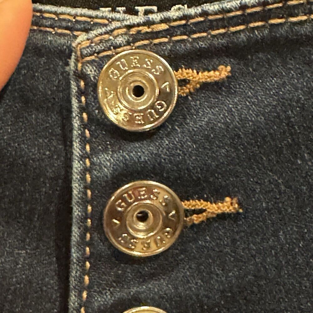 Guess High Rise Skinny Jeans Women Size 14 Triple Button Rhinestone Logo Glam - Picture 5 of 9